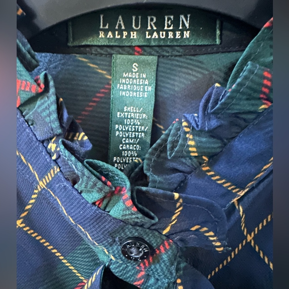 Lauren Ralph Lauren Green Plaid Ruffle Sleeveless Blouse Size Small - Picture 3 of 4